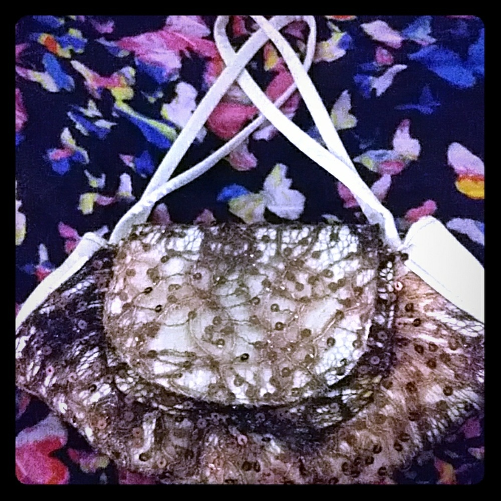 Vintage gold and bronze lace wristlet